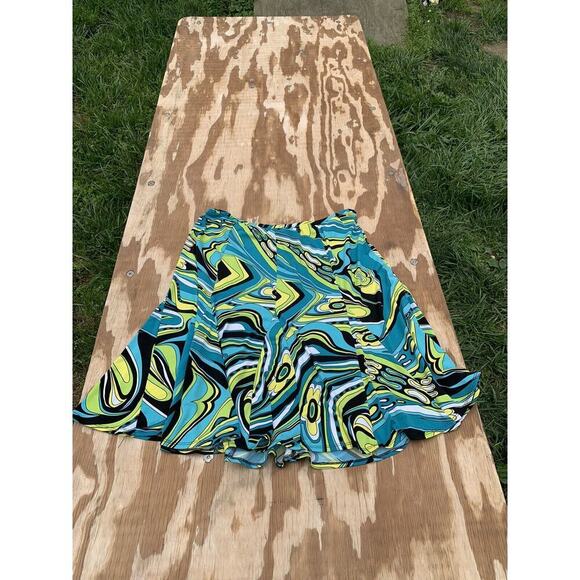 S.L.B abstract women's skirt XL Retro Blue Green‎ Swirl Summer - Picture 3 of 7